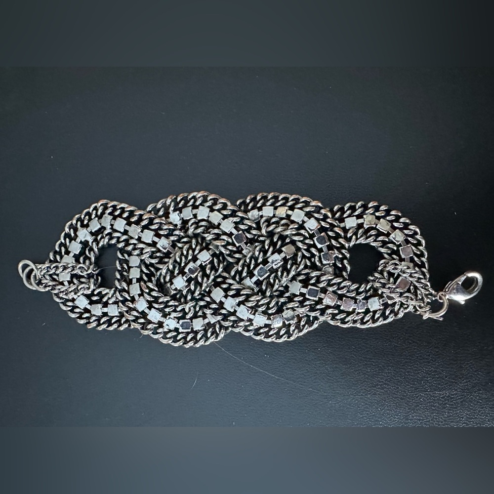 STELLA & DOT PETRA Silver Toned Woven Chains Crystal Rhinestones Chunky …
